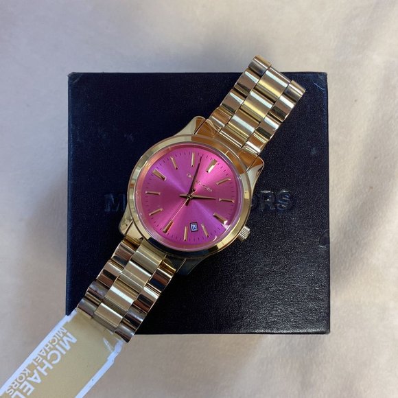 Michael Kors Women's Runway Pink Dial Gold-tone Stainless Steel Watch - Picture 2 of 6
